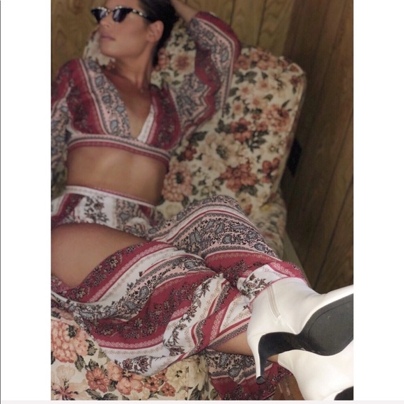 Lora Burgundy Floral & Paisley Pant Set - Picture 7 of 8